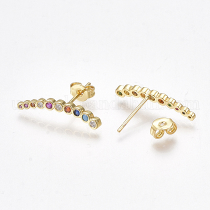Brass Micro Pave Cubic Zirconia(Random Mixed Color) Ear Studs US-EJEW-S201-90-1