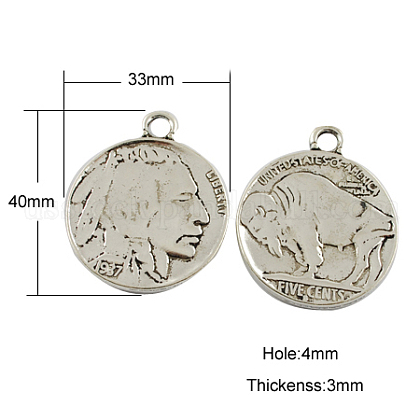 Tibetan Style Alloy Coin Pendants US-TIBEP-GC001-AS-NR-1