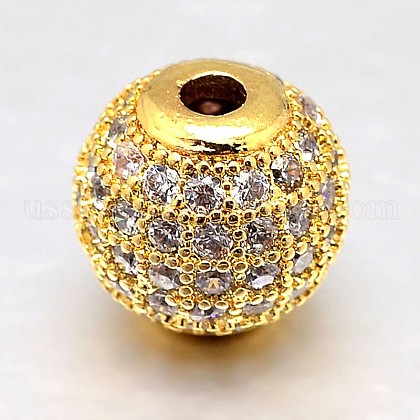 Round Brass Micro Pave Cubic Zirconia Beads US-ZIRC-N016-01G-12mm-1