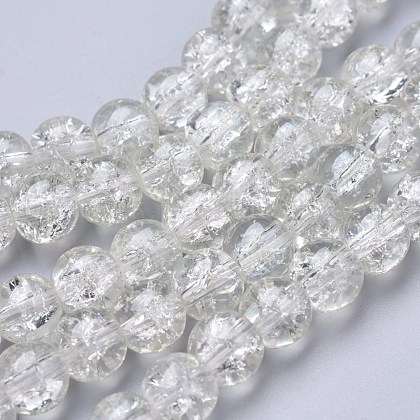 Spray Painted Crackle Glass Beads Strands US-CCG-Q001-8mm-01-1