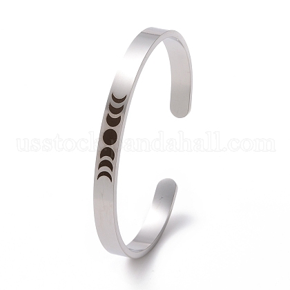 304 Stainless Steel Moon Phase Open Cuff Bangle for Men Women US-BJEW-H551-01P-1
