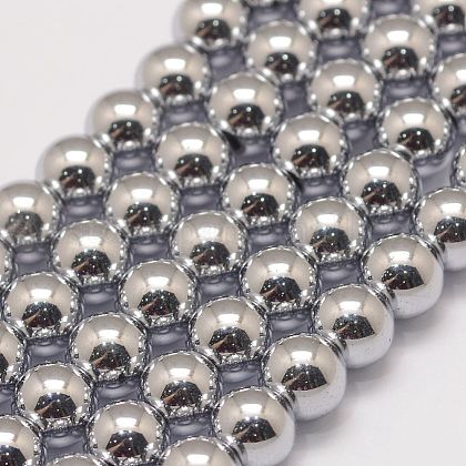 Grade AA Magnetic Synthetic Hematite Bead Strands US-G-P258-05-6mm-1