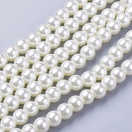 Creamy White Glass Pearl Round Loose Beads For Jewelry Necklace Craft Making US-X-HY-6D-B02-1