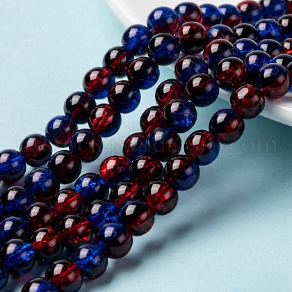 Spray Painted Crackle Glass Beads Strands US-CCG-Q002-8mm-12-1