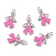 Breast Cancer Awareness Ribbon with Angel Wing Platinum Color Pearl Pink Alloy Rhinestone Enamel Pendants US-X-ENAM-D001-2-2