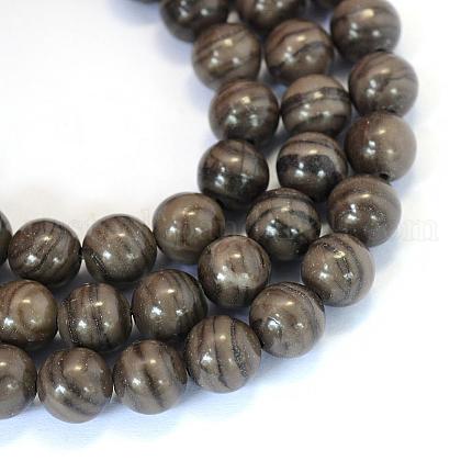 Natural Black Wood Lace Stone Round Bead Strands US-G-E334-8mm-03-1
