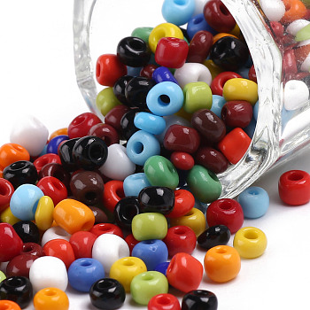 Glass Seed Beads, Opaque Colours Seed, Round, Mixed Color, Size: about 4mm in diameter, hole:1.5mm, about 4500pcs/pound