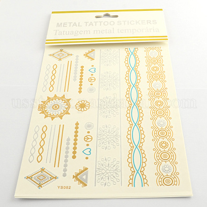 Mixed Shapes Cool Body Art Removable Fake Temporary Tattoos Metallic Paper Stickers US-AJEW-Q081-82-1