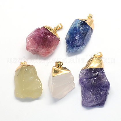 Plated  Natural Crystal Pendants with Golden Tone Brass Findings US-G-R275-19-1