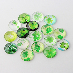 Half Round/Dome Four Leaf Clover Glass Cabochons US-GGLA-A002-12mm-CC