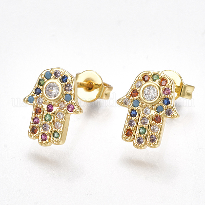 Brass Micro Pave Cubic Zirconia(Random Mixed Color) Ear Studs US-EJEW-S201-98-1