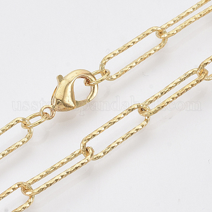Brass Textured Paperclip Chain Necklace Making US-MAK-S072-02A-G-1