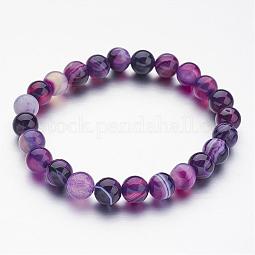 Natural Striped Agate/Banded Agate Beaded Stretch Bracelets US-BJEW-JB02564-02