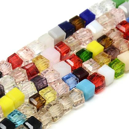 Faceted Transparent Glass Cube Beads Strands US-GLAA-R163-4x4-01-1