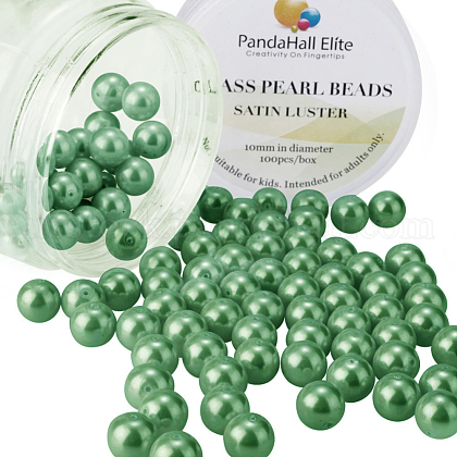 10mm About 100Pcs Glass Pearl Beads Green Tiny Satin Luster Loose Round Beads in One Box for Jewelry Making US-HY-PH0001-10mm-074-1
