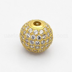CZ Brass Micro Pave Grade AAA Clear Color Cubic Zirconia Round Beads US-KK-O065-8mm-05G-NR