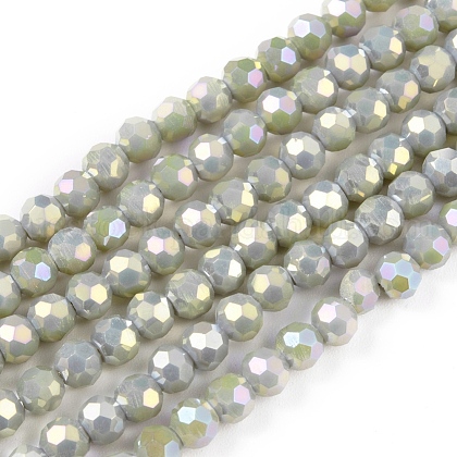 Faceted(32 Facets) Round Full Rainbow Plated Electroplate Glass Beads Strands US-EGLA-J130-FR16-1