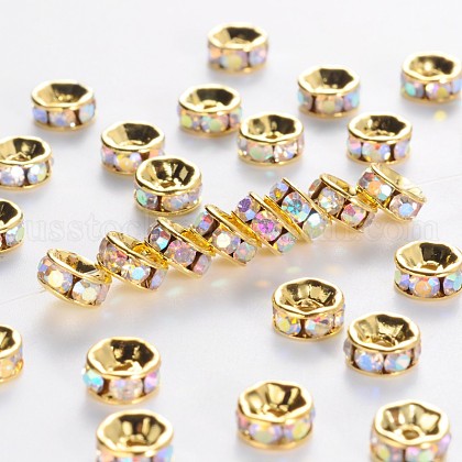 Brass Grade A Rhinestone Spacer Beads US-RSB034NF-02G-1