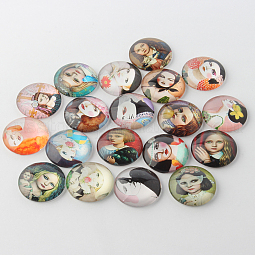 Girl Printed Glass Cabochons US-GGLA-A002-12mm-PP