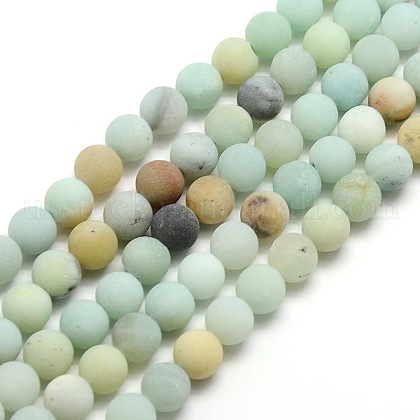 Frosted Natural Flower Amazonite Round Bead Strands US-G-M064-8mm-07-1
