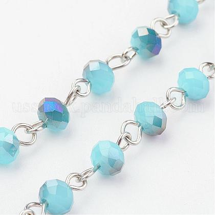 Faceted Electroplate Glass Handmade Beaded Chains US-AJEW-JB00306-02-1