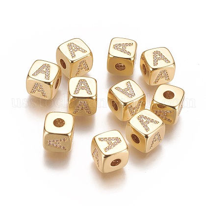 Brass Micro Pave Cubic Zirconia Beads US-KK-K238-16G-A-1