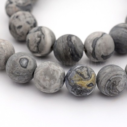 Frosted Natural Map Stone/Picasso Stone/Picasso Jasper Round Bead Strands US-G-M272-08-8mm-1