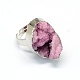 Plated Natural Druzy Agate Rings with Brass Findings US-RJEW-R124-01-2