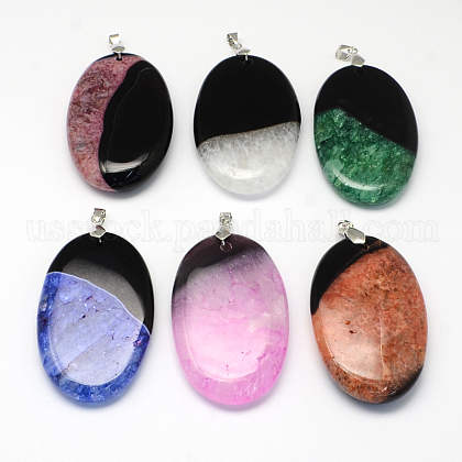 Oval Dyed Natural Agate Big Pendants US-G-Q942-25-1