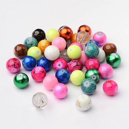 Mixed Style & Mixed Color Round Spray Painted Glass Beads US-DGLA-X0003-14mm-1
