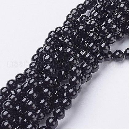 Natural Black Onyx Round Beads Strands US-GSR6mmC097-1
