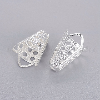 Silver Color Plated Iron Flower Bead Caps US-X-E047Y-S-1