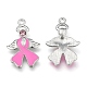 Breast Cancer Awareness Ribbon with Angel Wing Platinum Color Pearl Pink Alloy Rhinestone Enamel Pendants US-X-ENAM-D001-2-1