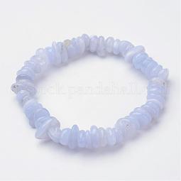 Natural  Blue Lace Agate Beaded Stretch Bracelets US-BJEW-JB02683-01