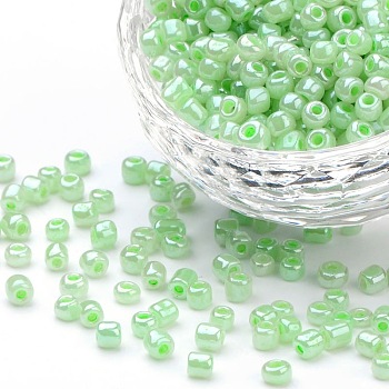 Glass Seed Beads, Ceylon, Round, Pale Green, 4mm, Hole: 1.5mm, about 4500pcs/pound