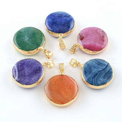 Dyed Natural Agate Flat Round Pendants US-G-R275-120-1