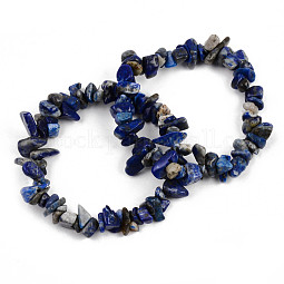 Unisex Chip Natural Lapis Lazuli Beaded Stretch Bracelets US-BJEW-S143-07