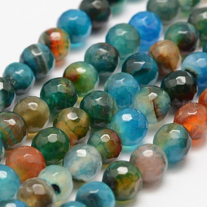 Faceted Natural Agate Beads Strands US-G-F447-8mm-C10-1