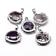 Flat Round with Dragon Platinum Plated Brass Natural & Synthetic Mixed Stone Pendants US-G-F228-24-RS-2