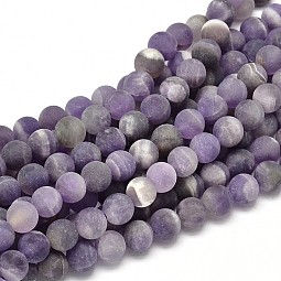 Frosted Natural Amethyst Round Bead Strands US-G-L357-8mm-07