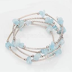 Four Loops Natural Aquamarine Beaded Wrap Bracelets US-BJEW-JB02332-01