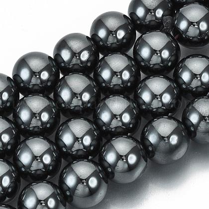 Non-magnetic Synthetic Hematite Beads Strands US-G-Q892-12mm-1