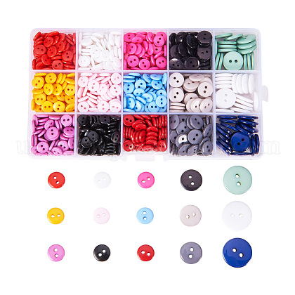 2-Hole Flat Round Resin Sewing Buttons Sets US-BUTT-PH0002-02-1