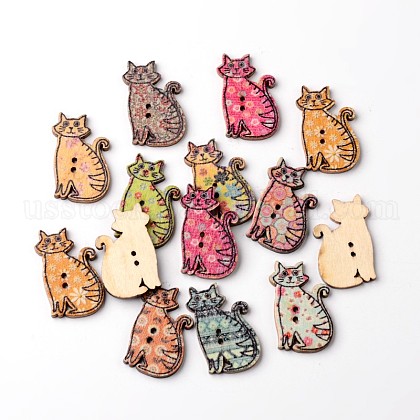 Cat 2-Hole Printed Wooden Buttons US-BUTT-M014-24-1