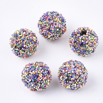 Acrylic Beads, Glitter Beads,with Sequins/Paillette, Round, Colorful, 14x13mm, Hole: 2mm