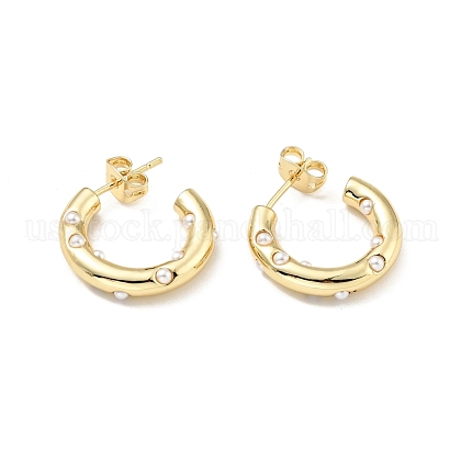 Acrylic Pearl C-shape Stud Earrings US-EJEW-G288-38G-1