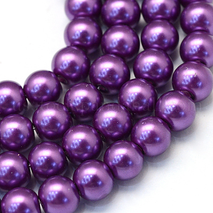 Baking Painted Pearlized Glass Pearl Round Bead Strands US-HY-Q330-8mm-37-1