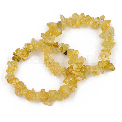 Unisex Chip Natural Citrine(Dyed & Heated) Beaded Stretch Bracelets US-BJEW-S143-31-1