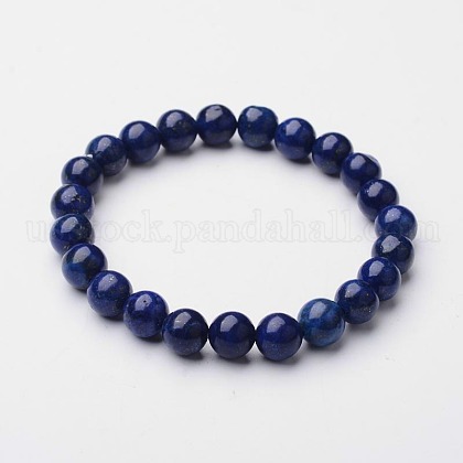 Natural Lapis Lazuli(Dyed) Beaded Stretch Bracelet US-BJEW-F203-06-1