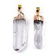 Natural Crystal Big Pointed Pendants with Golden Plated Iron Findings US-G-R275-162-2